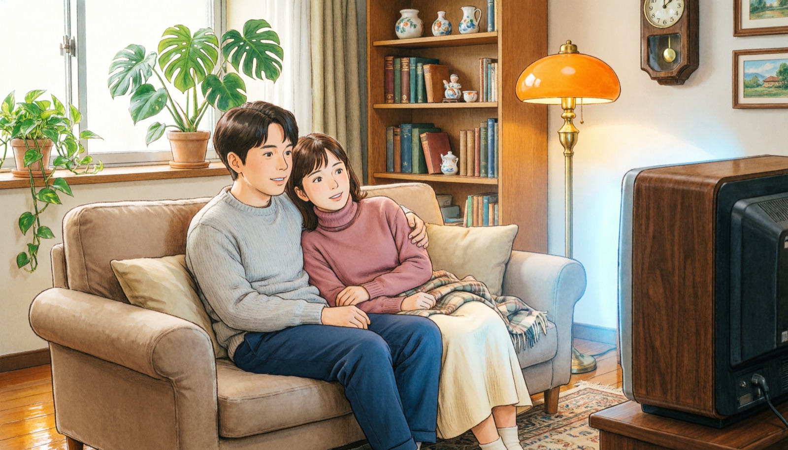 A couple relaxing on the couch using GlacierStreams on the TV